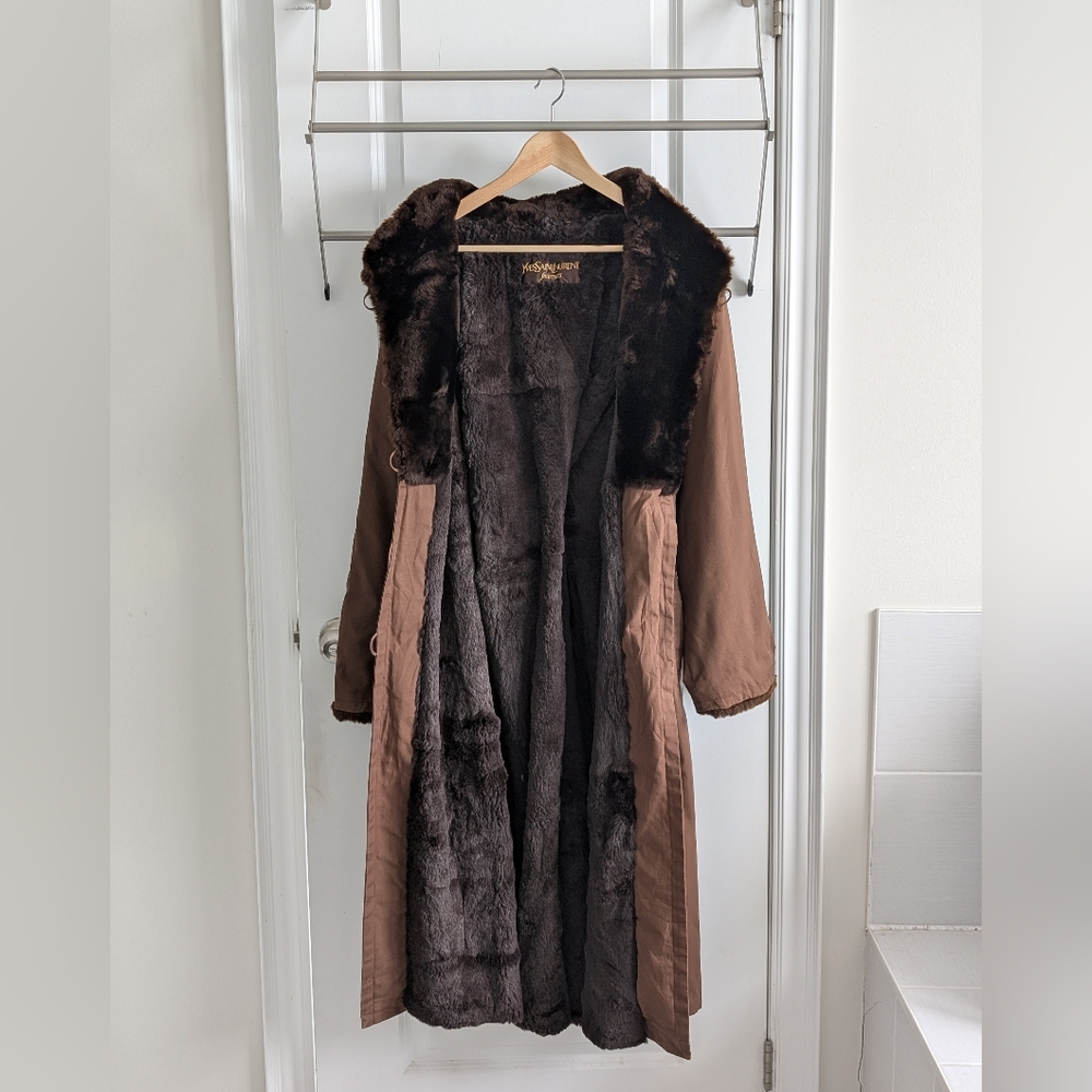 Vintage Yves Saint Laurent Fourrures Fur-Lined Trench Coat Size 6-8 Women